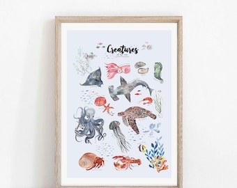 Creatures of the Sea Art Print / Greeting Card
