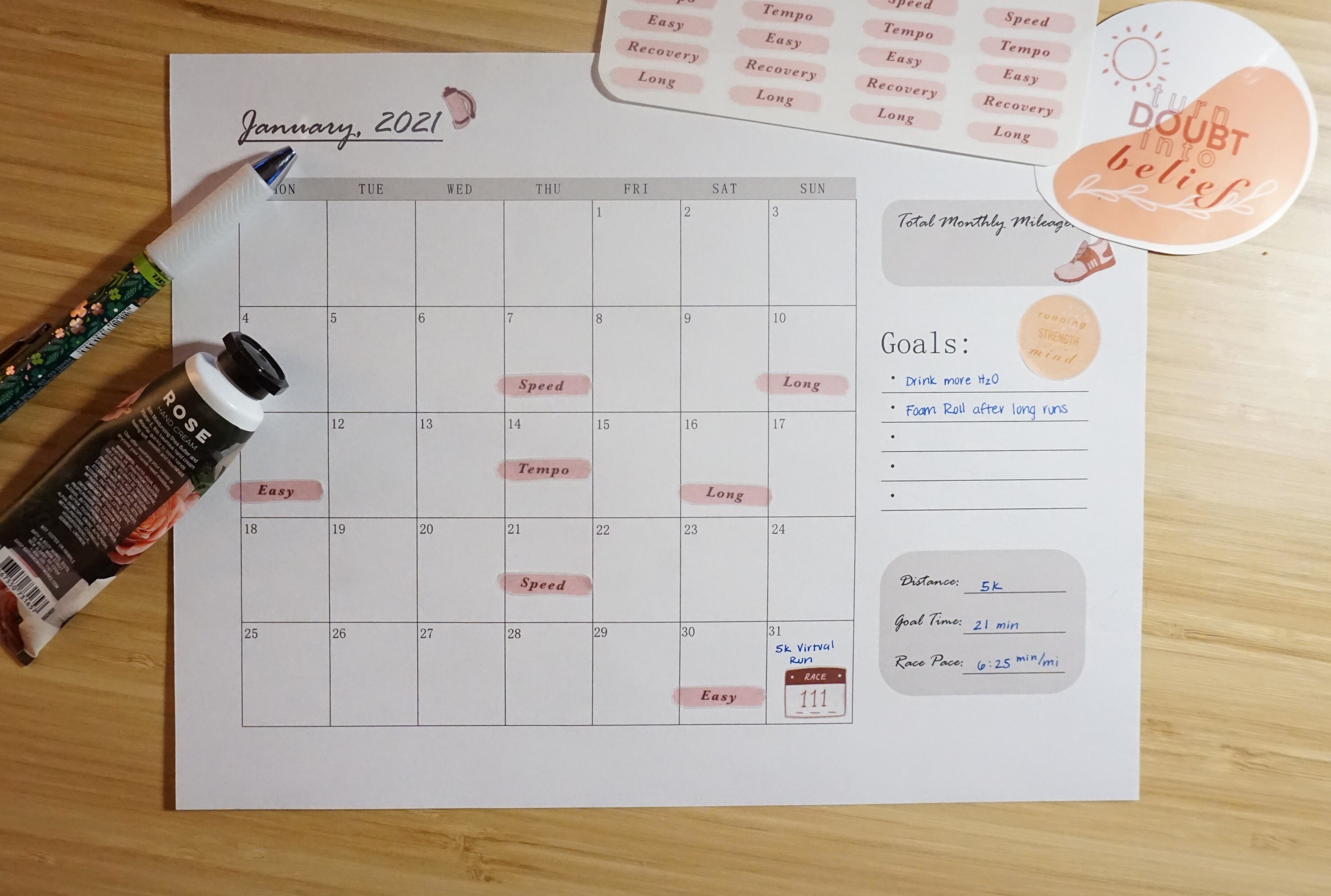 digital monthly running calendar etsy