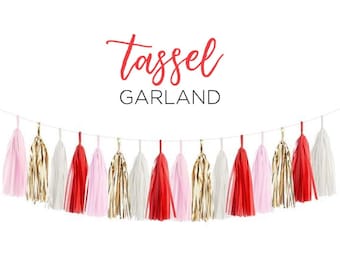 Valentine’s Day Garland from Pink Red and Gold Tassel Hanging Fringe Romantic Elegant DIY KIT Banner Party Backdrop Window Wall Decoration