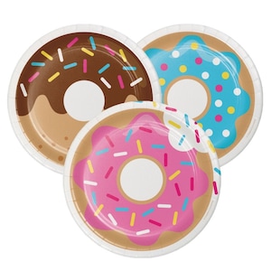 Tasty Donuts Paper Plates Set Birthday Sweet 16 Graduation BBQ Party Supply Colorful Cheerful Tableware Donut Worry  Disposable Dinnerware