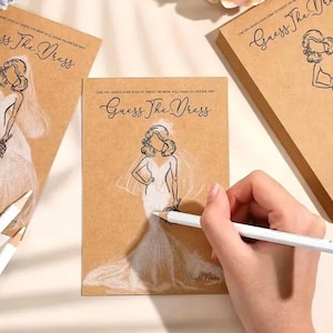 Juego de despedida de soltera Adivina el vestido Juego de despedida de soltera IMPRESO con lápices Actividad de fiesta de bodas Juego rústico para invitados a la boda para la novia