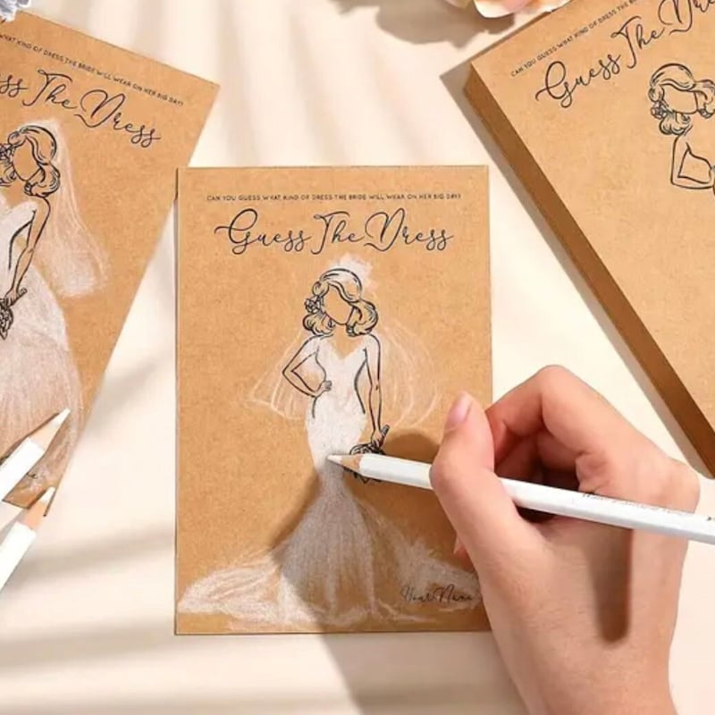 👰🏻With Free Pencils👰🏻 Guess the Dress Bridal Shower Game PRINTED Shower Game Set with Pencils Wedding Party Activity Rustic Wedding Guest Game for Bride