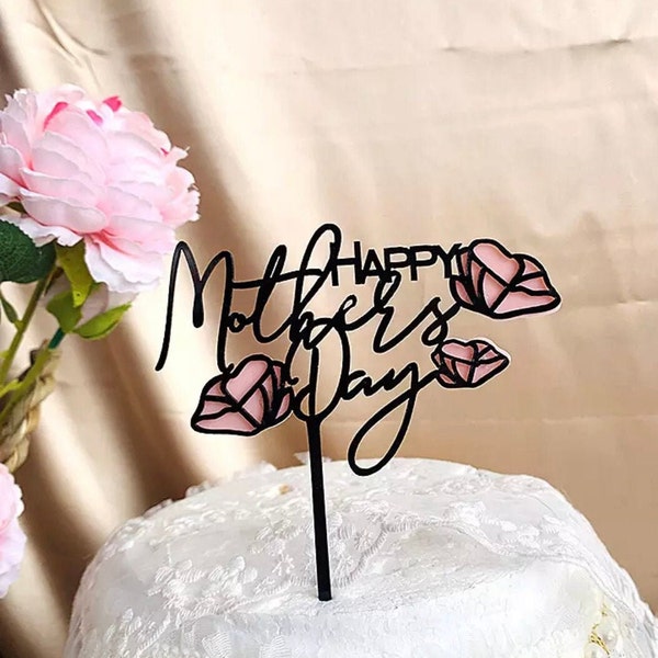 Floral Cake Topper for Mother’s Day Dessert Ornament Sweets Pudding Baking Decoration Flower Bouquet Sign Pick Party Supply