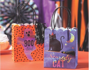 Paper Gift Bag for Halloween Black Cat Cute Ghost Goodie Candy Treat Trick or Treat Bags Spooky Party Favor Sweet Bags for Kids Decoration