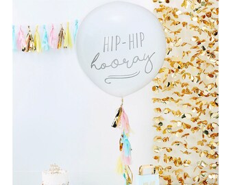 Hip-Hip Hooray Ballon mit Papierquaste Riesen Geburtstag Abschlussfeier Minimalistische Dekoration Party Herzlichen Glückwunsch Glückwunsch