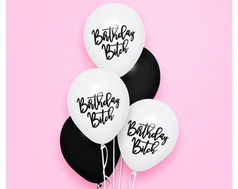 White Birthday Bitch Balloons Set, Ribbon Party Decor, Girls, Adult, Ladies Balloons, Funny Cheeky Mature Decoration, Party Supply