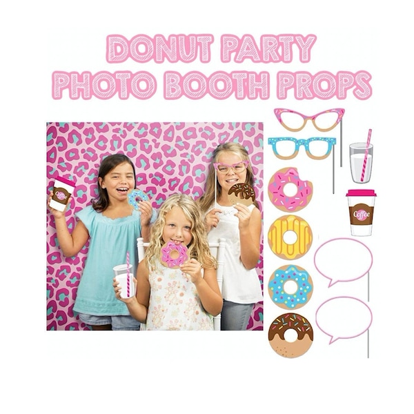 Donut Party Photography Props Photo Booth Selfie Glasses Signs Flags Sticks Coffee Doughnut Birthday Sweet 16 Kids Celebrations Props Set