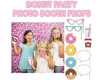 Donut Party Photography Props Photo Booth Selfie Glasses Signs Flags Sticks Coffee Doughnut Birthday Sweet 16 Kids Celebrations Props Set