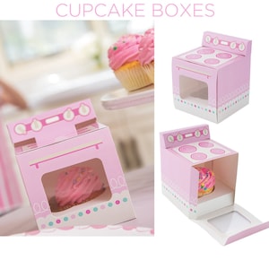 Oven Shape Cupcake Box Set Pink Cute Treat Packaging with Window Bun in Oven Party Favor Kids Birthday Baby Shower Cake Boxes