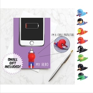 私のヒーローのグリーティングカードとギフト、父の日お誕生日おめでとう、モダンなお祝いカード、スーパーヒーロー USB 充電ケーブル プロテクター ガジェット