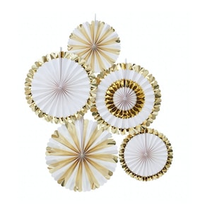 Gold Paper Fans Baby Shower Decor Shower Rosettes Rosette Decorations Bridal Shower Decor White and Gold Shower Rosette Decorations