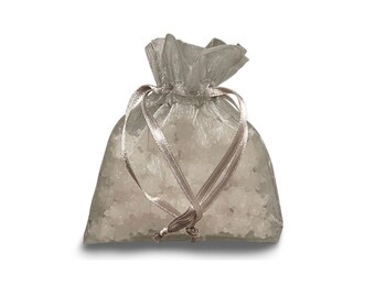 Silver Organza Bag Sheer Fabric Reusable Pouch with Drawstring Gift Favor Order Packaging Wedding Bridal Shower Christening Engagement
