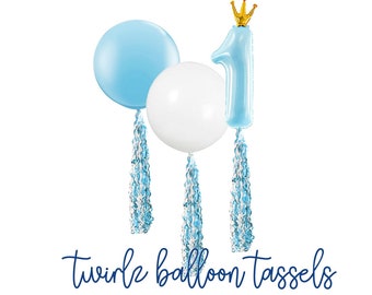 Tassel Balloon Tail Blue White Shimmering Twirlz Fringe Large Jumbo Balloon Streamer Boy Birthday Baby Shower Gender Reveal Party Supply