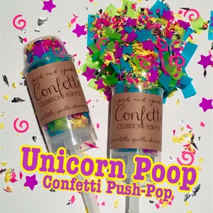 Unicornio poop confeti celebración Push Pop, arco iris confeti fiesta Poppers - cumpleaños confeti Push Pop, arco iris fiesta Push Pop confeetti
