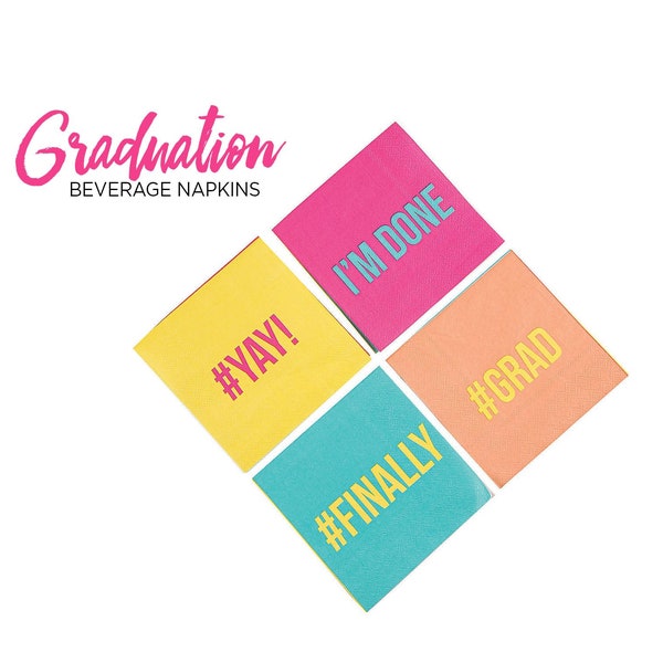 Cheerful Graduation Napkins Colorful Bright Hashtag Paper Tissues Yay Finally I’m Done Grad Party Tableware Decoration Cocktail Serviettes