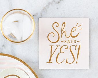 She Said Yes Napkins Elegant Blush Pink Gold Foil Paper Tissue Bridal Shower Bachelorette Engagement Dinner Party Disposable Tableware