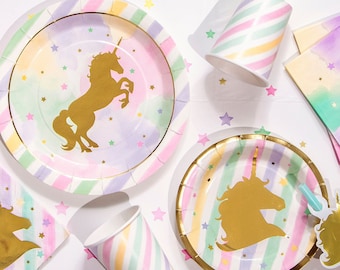Einhorn Pappteller Regenbogen Pastell Party Geschirr Märchen Prinzessin Kinder Mädchen Veranstaltungen Erster Geburtstag Babyparty Einwegteller