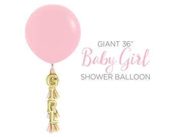 Giant Baby Girl Decoration 36inch Gold Pink Balloon with Tassel String Tail Girlish Birthday Baby Shower Gender Reveal Christening Party