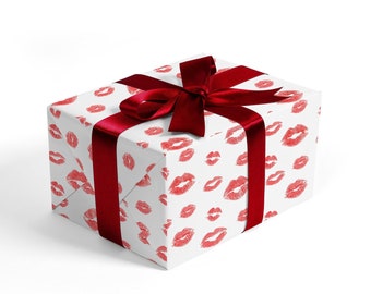 VALENTINE'S DAY GOLD RED LIPSTICK KISSES WRAPPING PAPER SHEETS