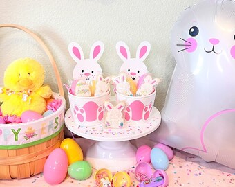 Paper Treat Cups for Easter Spring Pink White Bunny Candy Holder Party Jars Nuts Finger Food Snacks Ice Cream Cups