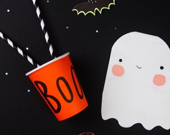 Zestaw pomarańczowych kubków papierowych na Halloween, duchy, proste, zabawne naczynia do picia, upiorne, jednorazowe naczynia, artykuły imprezowe dla dorosłych i dzieci