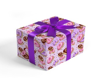 Donut Party Gift Paper in Purple Vibrant Fun Playful Girly Present Packaging for Kids Party Birthday Baby Shower Graduation Paper Wrapper
