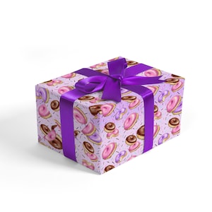 Donut Wrapping Paper in Pink and Purple Candy Sweets Food Gift Wrap Kids First Birthday Graduation School Party Present Packaging