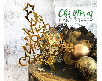 Christmas Cake Topper with Holiday Wishes in Gold Festive Holiday Dessert Table Decoration Baking Accessory Party Supply