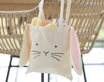 EASTER BUNNY Tote Bag with Ears from Sturdy Canvas Cute Spring Egg Treasure Hunt Gift Favor Bag Reusable Shopping Farmer Market Tote