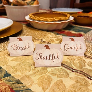 Place Cards with Guest Name Tags Sitting Arrangement Minimal Neutral Pumpkin Thanksgiving Fall Autumn Event Party Seat Markers Table Decor