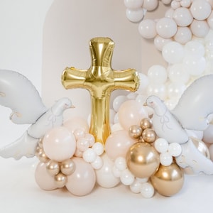 GOLD CROSS Foil Balloon for Boy Girl Christening Baptism First Holy Communion Christmas Christian Religious Decor Photo Prop Party Supply