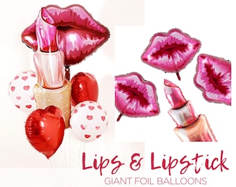 Giant Valentine Balloons Red Lips and Lipstick 34inch The Kiss Romantic Foil Balloons Bridal Shower Party Supply Makeup Fashion Decor