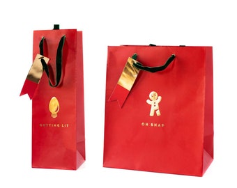 Kerst papieren zak hoge fles wijnzak rood goud Kerstmis partij gunst cadeau goodies tas aangestoken Oh Snap feestelijke grappige huidige verpakking