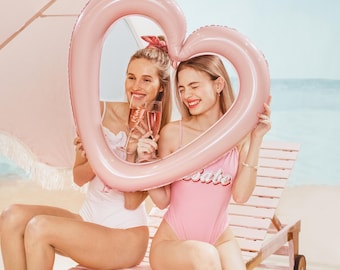 Rosa offene Herzform Ballon Rahmen Photo Booth Prop Netter Girly Galentine Valentinstag Bachelorette Frauentag Party Versorgung Hintergrund