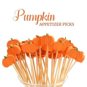 Pumpkin Food Picks for Halloween Autumn Fall Harvest Seasonal Bamboo Wooden Skewers Finger Food Garnish Dessert Decoration Topper