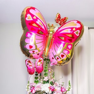 Pink Butterfly Foil Balloon Girly Spring Easter Garden Tea Party Decoration Bridal Baby Shower Birthday Centerpiece Entryway Party Supply