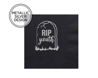 RIP Youth Paper Napkin Elegant Unisex Birthday Tissues Black Silver Funny Cocktail Serviettes Funeral Rest in Peace Youth Adult Party Supply