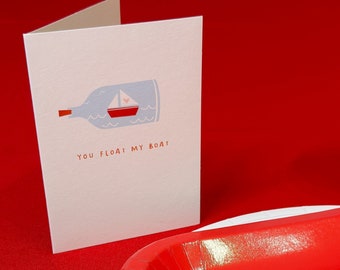Valentine’s Day Greeting Card You FLOAT MY BOAT Romantic Inspirational Quote Sailboat Nautical Heartfelt Celebration Card for Wife Husband