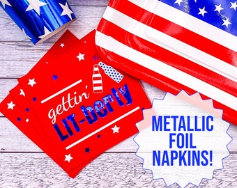 Gettin' LIT-Berty Wahl nacht Servietten Rot Weiß Blau Party Dekoration Patriotische Nationalfeier Metallic FolienWahl Party