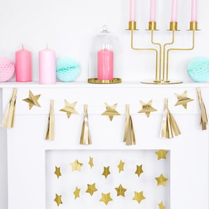 Stars and Tassels Garland Fun Celestial Wall Baby Shower Decoration Gold Stars Baby Shower Bunting Twinkle Birthday Celebration Bunting