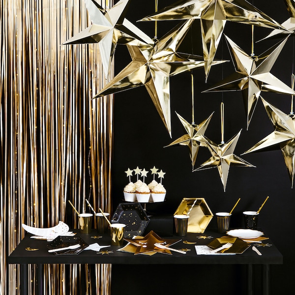 Decoraciones de estrellas doradas colgantes, estrellas de papel 3D, decoración para baby shower, estrellas doradas colgantes, decoración de ducha, arte de pared para boda, Twinkle Twinkle, revelación de género