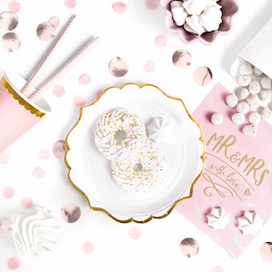 White Paper Plates with Gold Rim Bridal Shower Bash Bride To Be Bachelorette Party Supply Minimal Tableware One Time Use Dinnerware