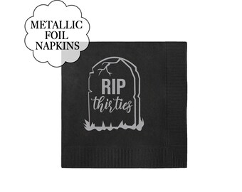 RIP THIRTIES Schwarze Papierservietten 40.Geburtstag Geschirr Beerdigung Tod für meine Jugend Witchy Cocktail Coaster Servietten RIP 30 Bday