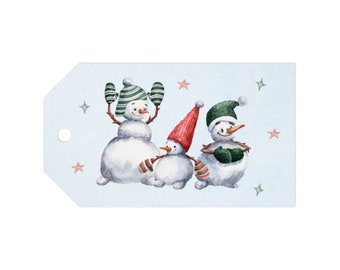 Cadeaulabels met sneeuwpop en touwtje, aquarel, vrolijk, feestelijk, kerst, feestelijk briefpapier, feest, cadeau, bedankje