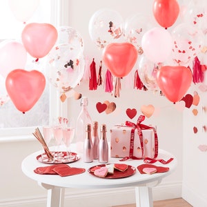 Heart Balloon Bundle Clear Confetti Filled Pink Read Romantic Valentine’s Day Decoration Reusable Latex Balloon Event Party Supply