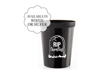 RIP Twenties Black White Cups Set Happy 30th Birthday Plastic Beverage Cup Minimalist Disposable Drinkware Rest in Peace 20s R.I.P.