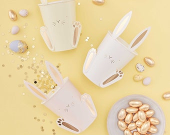 Easter Bunny Cups in Pastel Color Cute Whimsical Rabbit Beverage Juice Paper Cups Easter Lunch Egg Hunt Tableware Party Supply Disposable