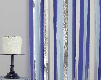 Party Streamer Curtain in Blue and Silver Foil Fringe Backdrop Photo Booth Wall Door Decoration for Boy Baby Shower Birthday Graduation