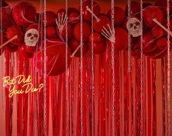 Halloween Backdrop SKULLS and BLOOD Red Vibrant Bold Bloody Bones Death Crime Scene Horror Streamer Wall Décor Party Entryway Decor