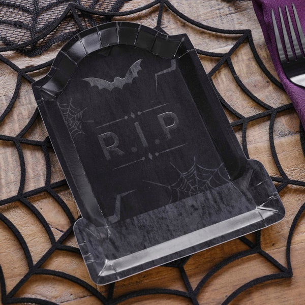 Halloween Plates Tombstone Gravestone RIP Black Bat Spooky Death Cemetery Graveyard Zombie Party Halloween Tableware Meal Plates